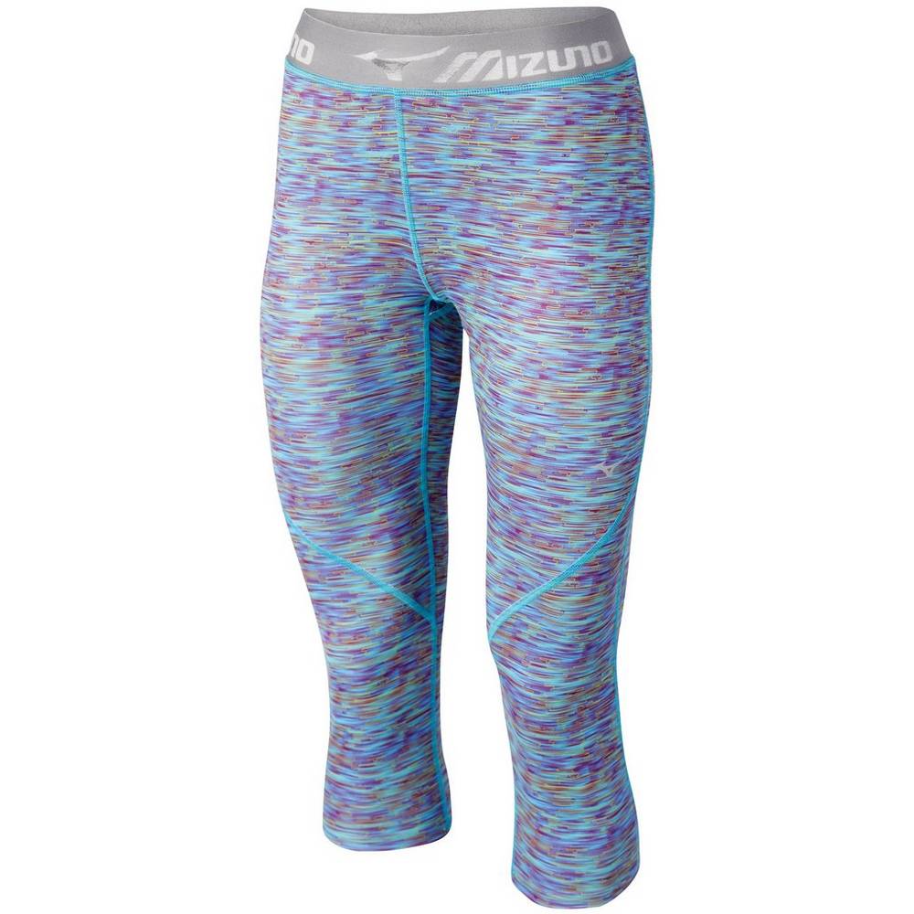 Damske Legíny Mizuno Impulse Printed ¾ Bezecke Modre Tyrkysové Vypredaj EPMV92650